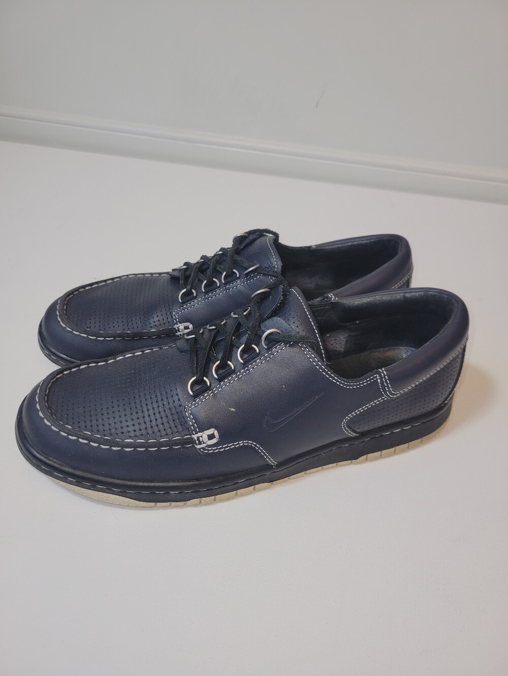 Nike Mad Jibe Mens 11.5 Navy Blue Leather Y2K Retro Boat Deck Shoes 2007 Preppy
